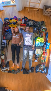 Jorg Salzer and his wife preparing for a ski tour
